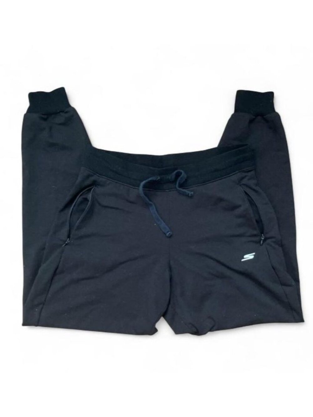 Skechers Black Jogger Pants Women’s Size S Drawstring Zipper Pockets Athletic